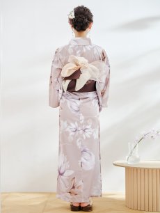 画像15: 【即日発送】【浴衣】ホワイトフラワーブラウン浴衣 【浴衣３点セット 浴衣/帯/下駄】 [YMT] (15)