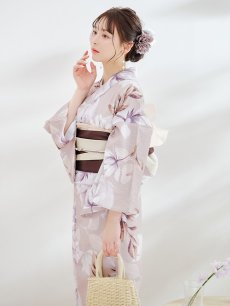 画像3: 【即日発送】【浴衣】ホワイトフラワーブラウン浴衣 【浴衣３点セット 浴衣/帯/下駄】 [YMT] (3)