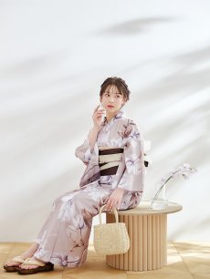 画像6: 【即日発送】【浴衣】ホワイトフラワーブラウン浴衣 【浴衣３点セット 浴衣/帯/下駄】 [YMT] (6)