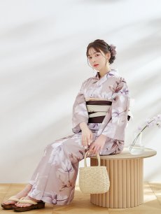 画像7: 【即日発送】【浴衣】ホワイトフラワーブラウン浴衣 【浴衣３点セット 浴衣/帯/下駄】 [YMT] (7)