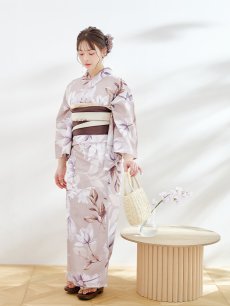 画像9: 【即日発送】【浴衣】ホワイトフラワーブラウン浴衣 【浴衣３点セット 浴衣/帯/下駄】 [YMT] (9)