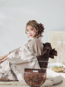 画像10: 【即日発送】【浴衣】ベージュ地にアネモネの大人花浴衣 【浴衣3点セット 浴衣/帯/下駄】 [YMT] (10)