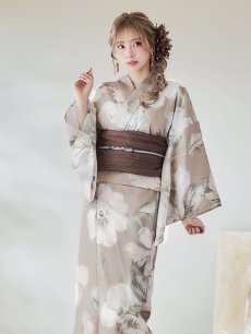 画像11: 【即日発送】【浴衣】ベージュ地にアネモネの大人花浴衣 【浴衣3点セット 浴衣/帯/下駄】 [YMT] (11)