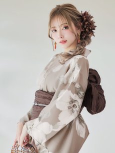 画像12: 【即日発送】【浴衣】ベージュ地にアネモネの大人花浴衣 【浴衣3点セット 浴衣/帯/下駄】 [YMT] (12)