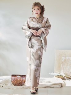 画像13: 【即日発送】【浴衣】ベージュ地にアネモネの大人花浴衣 【浴衣3点セット 浴衣/帯/下駄】 [YMT] (13)