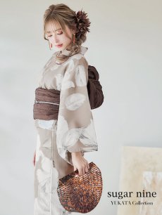 画像2: 【即日発送】【浴衣】ベージュ地にアネモネの大人花浴衣 【浴衣3点セット 浴衣/帯/下駄】 [YMT] (2)