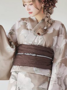 画像4: 【即日発送】【浴衣】ベージュ地にアネモネの大人花浴衣 【浴衣3点セット 浴衣/帯/下駄】 [YMT] (4)