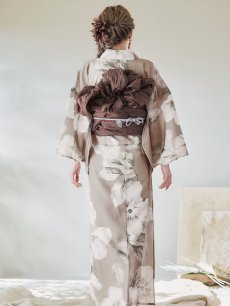 画像6: 【即日発送】【浴衣】ベージュ地にアネモネの大人花浴衣 【浴衣3点セット 浴衣/帯/下駄】 [YMT] (6)