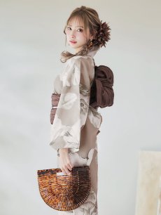 画像7: 【即日発送】【浴衣】ベージュ地にアネモネの大人花浴衣 【浴衣3点セット 浴衣/帯/下駄】 [YMT] (7)