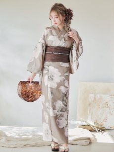 画像8: 【即日発送】【浴衣】ベージュ地にアネモネの大人花浴衣 【浴衣3点セット 浴衣/帯/下駄】 [YMT] (8)
