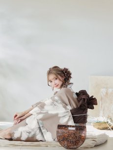 画像9: 【即日発送】【浴衣】ベージュ地にアネモネの大人花浴衣 【浴衣3点セット 浴衣/帯/下駄】 [YMT] (9)