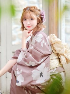 画像11: 【浴衣セール！】【即日発送】 ブラウン地xシルエットフラワー 牡丹柄【浴衣３点セット 浴衣/帯/下駄】 [YMT] (11)