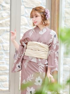 画像10: 【浴衣セール！】【即日発送】 ブラウン地xシルエットフラワー 牡丹柄【浴衣３点セット 浴衣/帯/下駄】 [YMT] (10)