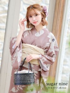 画像1: 【浴衣セール！】【即日発送】 ブラウン地xシルエットフラワー 牡丹柄【浴衣３点セット 浴衣/帯/下駄】 [YMT] (1)