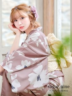 画像3: 【浴衣セール！】【即日発送】 ブラウン地xシルエットフラワー 牡丹柄【浴衣３点セット 浴衣/帯/下駄】 [YMT] (3)