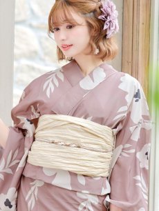 画像5: 【浴衣セール！】【即日発送】 ブラウン地xシルエットフラワー 牡丹柄【浴衣３点セット 浴衣/帯/下駄】 [YMT] (5)