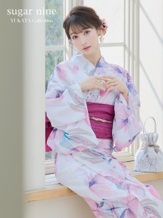 画像1: 【即日発送】大人スウィート/水彩フラワー 牡丹柄 浴衣 【浴衣3点セット 浴衣/帯/下駄】 [YMT] (1)