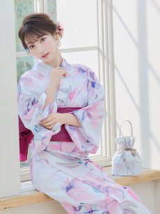 画像13: 【即日発送】大人スウィート/水彩フラワー 牡丹柄 浴衣 【浴衣3点セット 浴衣/帯/下駄】 [YMT] (13)