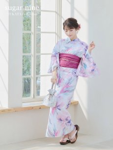 画像2: 【即日発送】大人スウィート/水彩フラワー 牡丹柄 浴衣 【浴衣3点セット 浴衣/帯/下駄】 [YMT] (2)