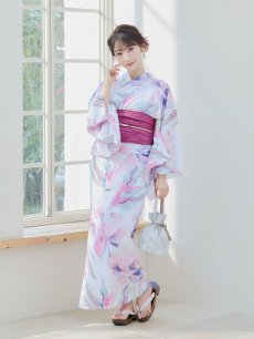 画像4: 【即日発送】大人スウィート/水彩フラワー 牡丹柄 浴衣 【浴衣3点セット 浴衣/帯/下駄】 [YMT] (4)