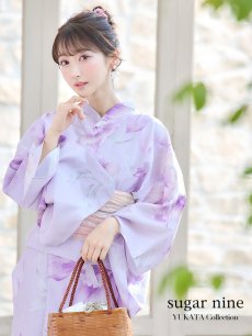 画像2: 【即日発送！】【浴衣】ストライプ地 /グラデーション木蓮浴衣 【浴衣3点セット 浴衣/帯/下駄】 [YMT] (2)