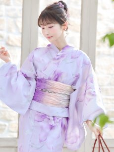 画像8: 【即日発送！】【浴衣】ストライプ地 /グラデーション木蓮浴衣 【浴衣3点セット 浴衣/帯/下駄】 [YMT] (8)