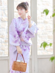 画像12: 【即日発送！】【浴衣】ストライプ地 /グラデーション木蓮浴衣 【浴衣3点セット 浴衣/帯/下駄】 [YMT] (12)