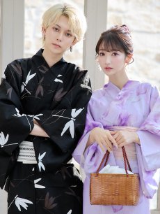 画像13: 【即日発送！】【浴衣】ストライプ地 /グラデーション木蓮浴衣 【浴衣3点セット 浴衣/帯/下駄】 [YMT] (13)