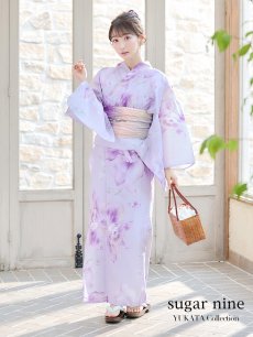 画像3: 【即日発送！】【浴衣】ストライプ地 /グラデーション木蓮浴衣 【浴衣3点セット 浴衣/帯/下駄】 [YMT] (3)