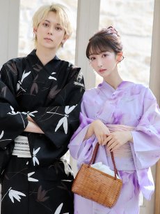 画像14: 【即日発送！】【浴衣】ストライプ地 /グラデーション木蓮浴衣 【浴衣3点セット 浴衣/帯/下駄】 [YMT] (14)