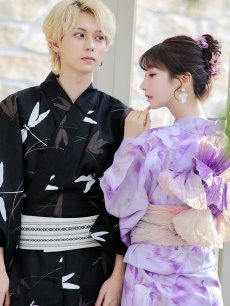 画像15: 【即日発送！】【浴衣】ストライプ地 /グラデーション木蓮浴衣 【浴衣3点セット 浴衣/帯/下駄】 [YMT] (15)