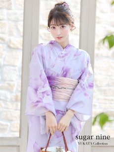 画像1: 【即日発送！】【浴衣】ストライプ地 /グラデーション木蓮浴衣 【浴衣3点セット 浴衣/帯/下駄】 [YMT] (1)