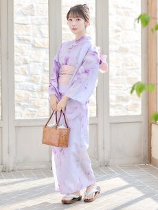 画像4: 【即日発送！】【浴衣】ストライプ地 /グラデーション木蓮浴衣 【浴衣3点セット 浴衣/帯/下駄】 [YMT] (4)