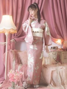 画像4: 【浴衣セール！】【即日発送】【浴衣】大人スウィート/ピンク地フラワー浴衣 【浴衣3点セット 浴衣/帯/下駄】 [YMT] (4)