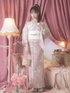 画像6: 【浴衣セール！】【即日発送】【浴衣】大人スウィート/ピンク地フラワー浴衣 【浴衣3点セット 浴衣/帯/下駄】 [YMT] (6)