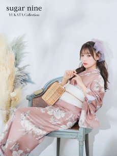 画像1: 【即日発送】【浴衣】 大人スウィート/くすみピンク椿浴衣 【浴衣3点セット 浴衣/帯/下駄】 [YMT] (1)