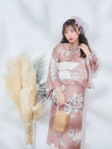 画像10: 【即日発送】【浴衣】 大人スウィート/くすみピンク椿浴衣 【浴衣3点セット 浴衣/帯/下駄】 [YMT] (10)