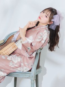 画像11: 【即日発送】【浴衣】 大人スウィート/くすみピンク椿浴衣 【浴衣3点セット 浴衣/帯/下駄】 [YMT] (11)