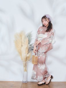 画像12: 【即日発送】【浴衣】 大人スウィート/くすみピンク椿浴衣 【浴衣3点セット 浴衣/帯/下駄】 [YMT] (12)