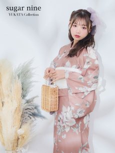 画像2: 【即日発送】【浴衣】 大人スウィート/くすみピンク椿浴衣 【浴衣3点セット 浴衣/帯/下駄】 [YMT] (2)