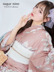 画像3: 【即日発送】【浴衣】 大人スウィート/くすみピンク椿浴衣 【浴衣3点セット 浴衣/帯/下駄】 [YMT] (3)