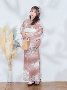 画像4: 【即日発送】【浴衣】 大人スウィート/くすみピンク椿浴衣 【浴衣3点セット 浴衣/帯/下駄】 [YMT] (4)