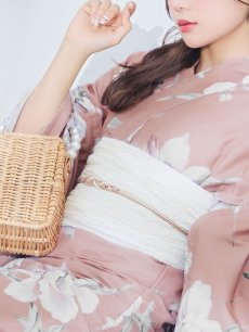 画像5: 【即日発送】【浴衣】 大人スウィート/くすみピンク椿浴衣 【浴衣3点セット 浴衣/帯/下駄】 [YMT] (5)