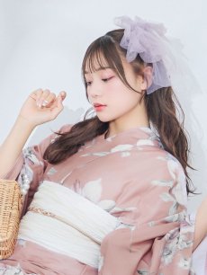 画像6: 【即日発送】【浴衣】 大人スウィート/くすみピンク椿浴衣 【浴衣3点セット 浴衣/帯/下駄】 [YMT] (6)