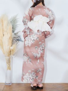 画像8: 【即日発送】【浴衣】 大人スウィート/くすみピンク椿浴衣 【浴衣3点セット 浴衣/帯/下駄】 [YMT] (8)
