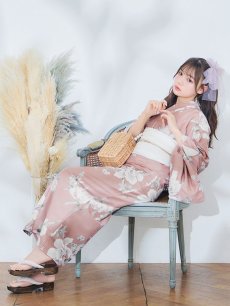 画像9: 【即日発送】【浴衣】 大人スウィート/くすみピンク椿浴衣 【浴衣3点セット 浴衣/帯/下駄】 [YMT] (9)