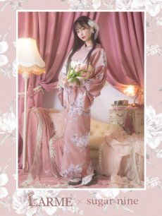 画像1: 【即日発送】【浴衣】大人スウィート/くすみピンク椿浴衣 【浴衣3点セット 浴衣/帯/下駄】 [YMT] (1)