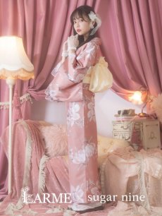 画像2: 【即日発送】【浴衣】大人スウィート/くすみピンク椿浴衣 【浴衣3点セット 浴衣/帯/下駄】 [YMT] (2)