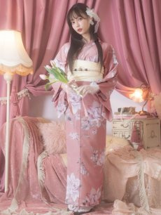 画像4: 【即日発送】【浴衣】大人スウィート/くすみピンク椿浴衣 【浴衣3点セット 浴衣/帯/下駄】 [YMT] (4)