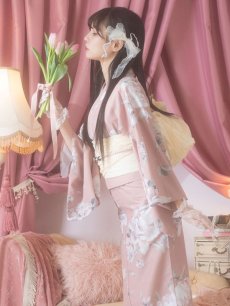 画像5: 【即日発送】【浴衣】大人スウィート/くすみピンク椿浴衣 【浴衣3点セット 浴衣/帯/下駄】 [YMT] (5)